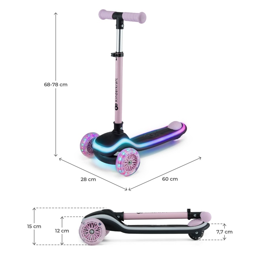 Παιδικό Τρίκυκλο Πατίνι με LED Φωτισμό Kinderkraft Raket Pink