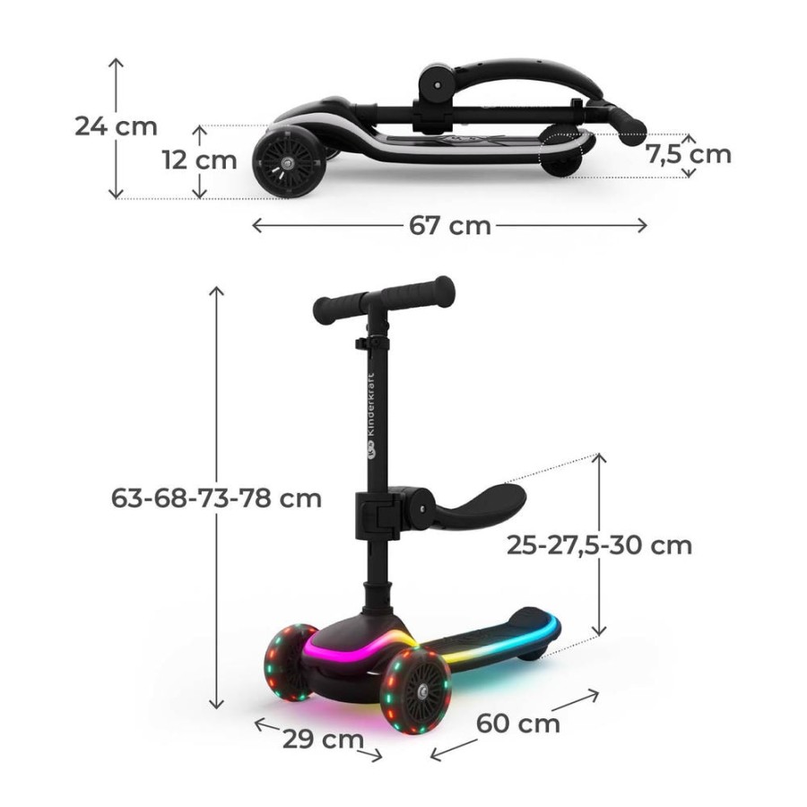 Πατίνι 2 σε 1 με Κάθισμα & LED Φωτισμό Kinderkraft RAKET UP Black