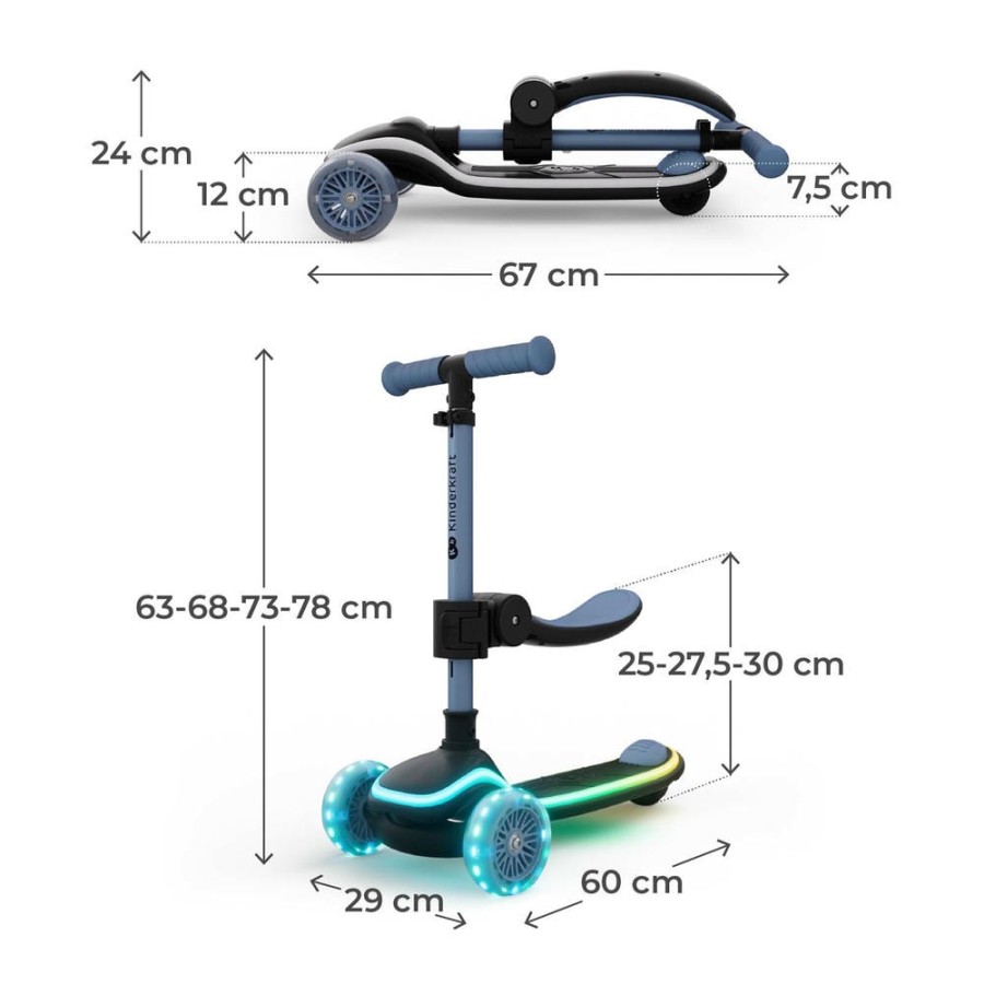Πατίνι 2 σε 1 με Κάθισμα & LED Φωτισμό Kinderkraft RAKET UP Blue