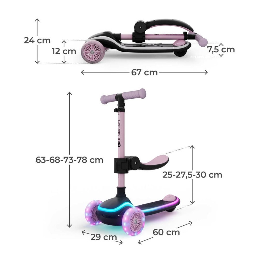 Πατίνι 2 σε 1 με Κάθισμα & LED Φωτισμό Kinderkraft RAKET UP Pink
