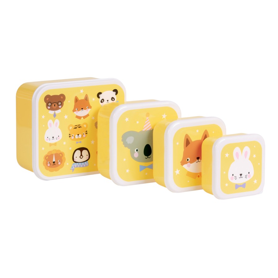 A Little Lovely Company Σετ 4 Παιδικά Δοχεία Φαγητού Lunch & Snack Box Animal Friends