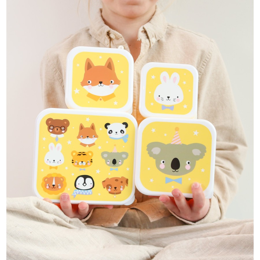 A Little Lovely Company Σετ 4 Παιδικά Δοχεία Φαγητού Lunch & Snack Box Animal Friends