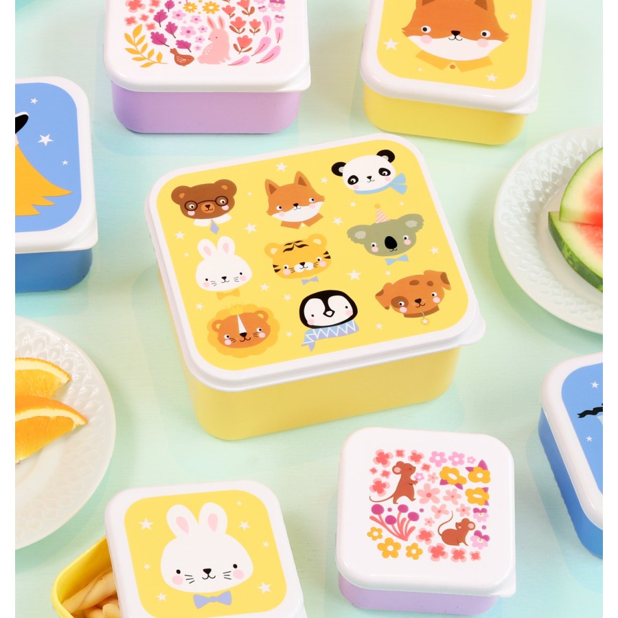A Little Lovely Company Σετ 4 Παιδικά Δοχεία Φαγητού Lunch & Snack Box Animal Friends