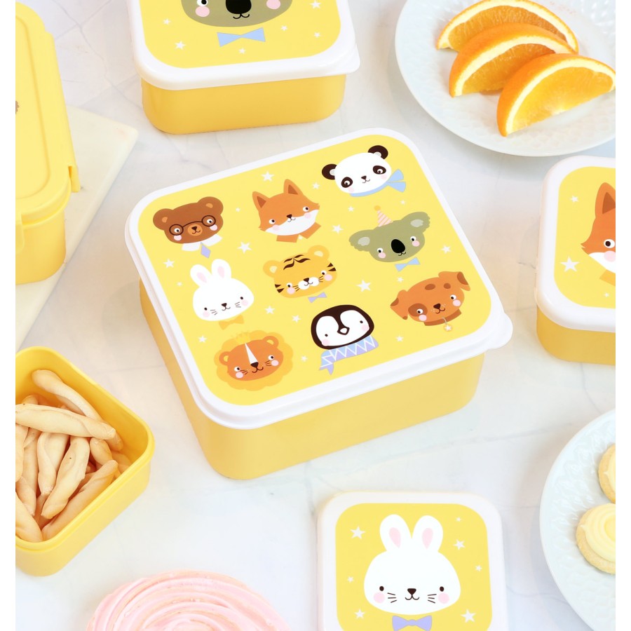 A Little Lovely Company Σετ 4 Παιδικά Δοχεία Φαγητού Lunch & Snack Box Animal Friends