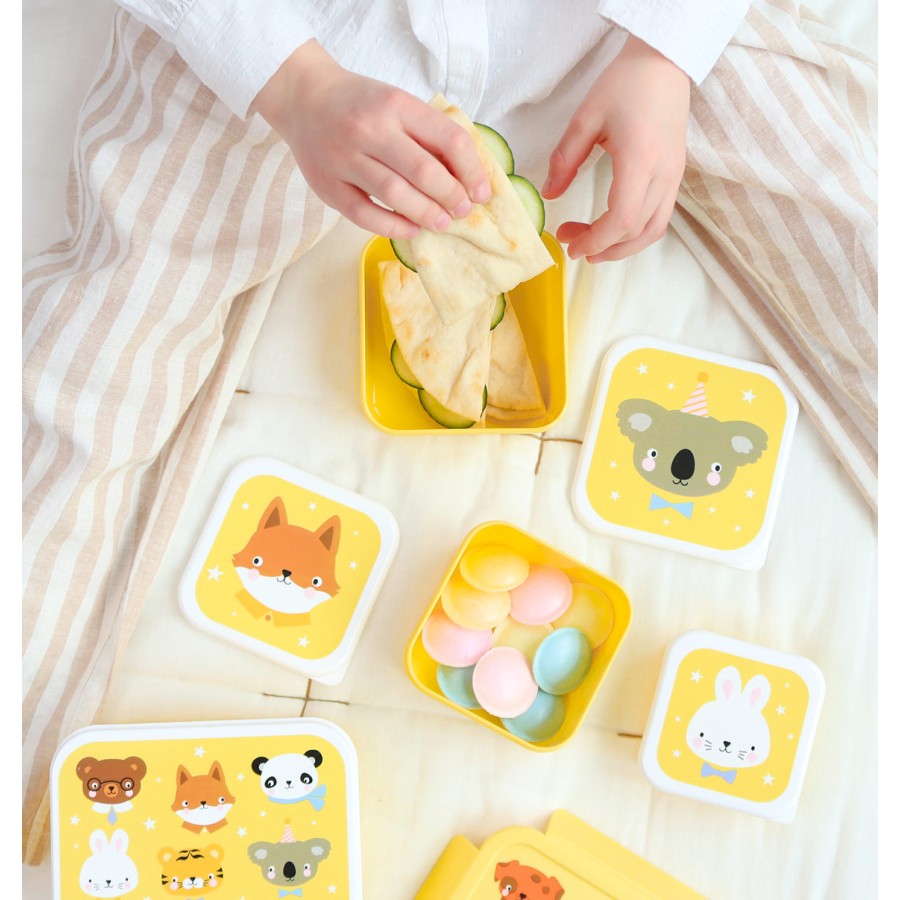 A Little Lovely Company Σετ 4 Παιδικά Δοχεία Φαγητού Lunch & Snack Box Animal Friends