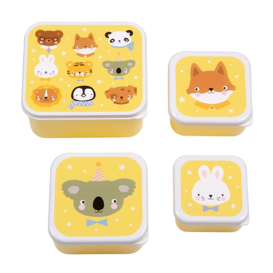 A Little Lovely Company Σετ 4 Παιδικά Δοχεία Φαγητού Lunch & Snack Box Animal Friends