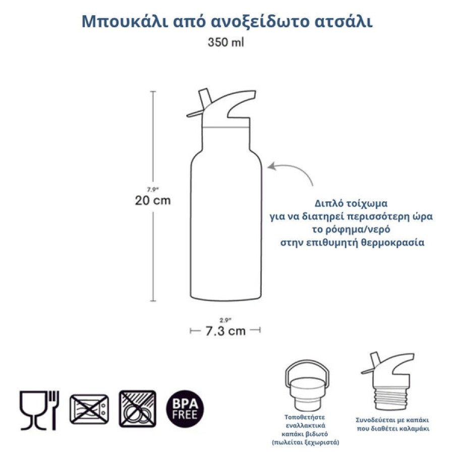 Παιδικό Μπουκάλι με Διπλό Τοίχωμα από Ανοξείδωτο Ατσάλι 350ml A Little Lovely Company Jungle
