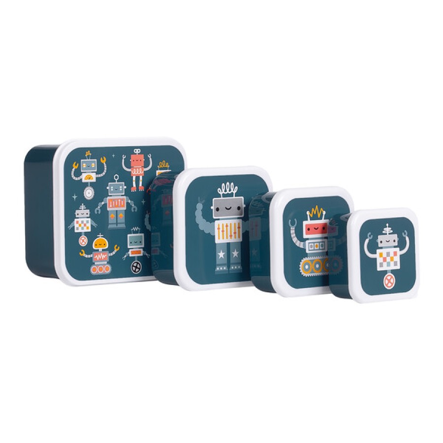 Σετ 4 Παιδικά Δοχεία Φαγητού Lunch & Snack Box A Little Lovely Company Robots