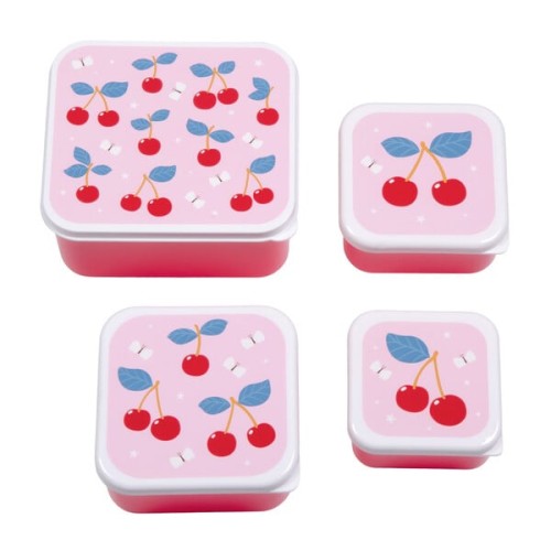 A Little Lovely Company Σετ 4 Παιδικά Δοχεία Φαγητού Lunch & Snack Box Cherries