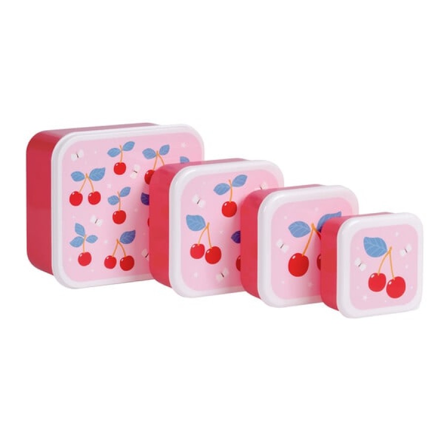 A Little Lovely Company Σετ 4 Παιδικά Δοχεία Φαγητού Lunch & Snack Box Cherries