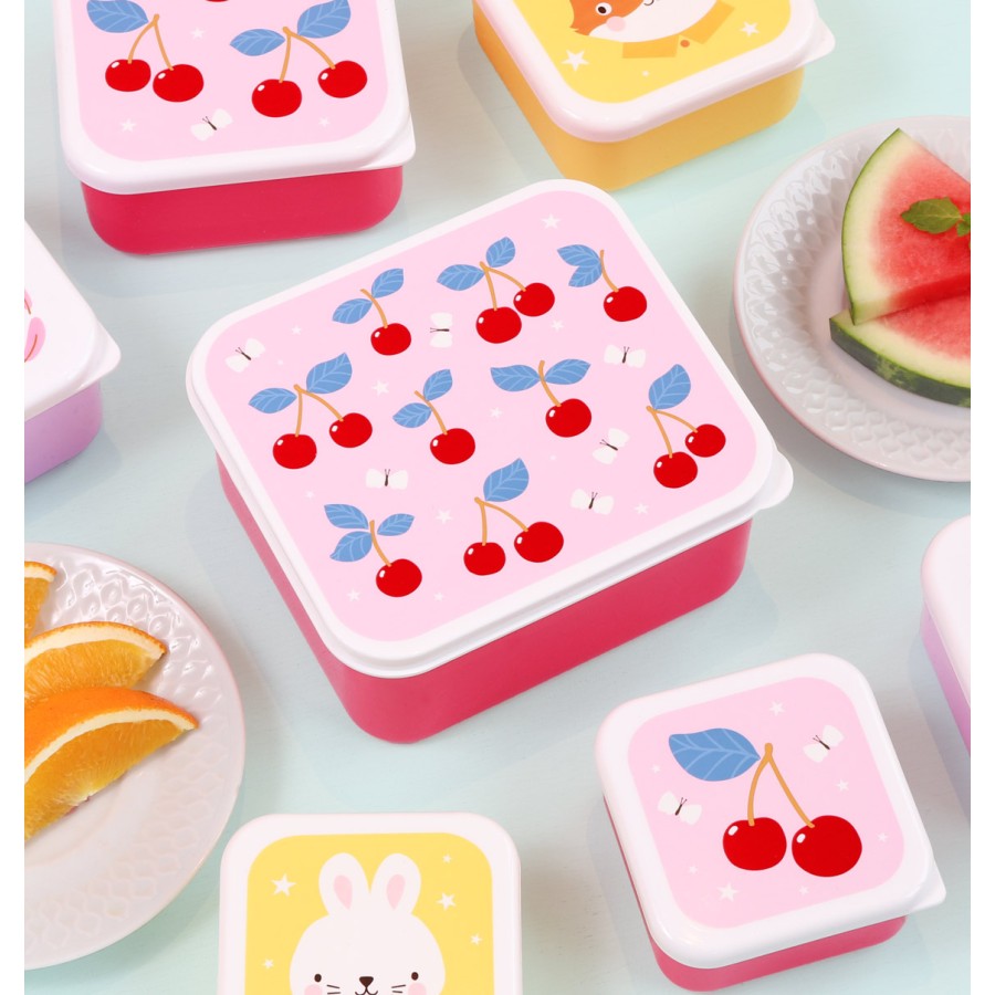 A Little Lovely Company Σετ 4 Παιδικά Δοχεία Φαγητού Lunch & Snack Box Cherries