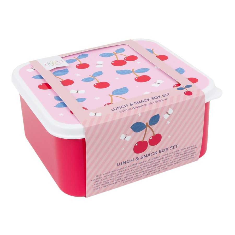 A Little Lovely Company Σετ 4 Παιδικά Δοχεία Φαγητού Lunch & Snack Box Cherries