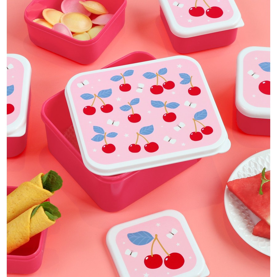 A Little Lovely Company Σετ 4 Παιδικά Δοχεία Φαγητού Lunch & Snack Box Cherries