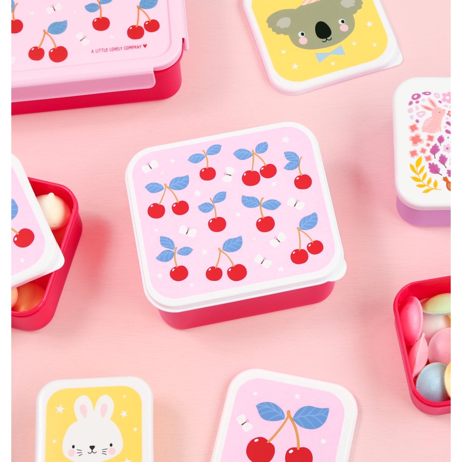 A Little Lovely Company Σετ 4 Παιδικά Δοχεία Φαγητού Lunch & Snack Box Cherries