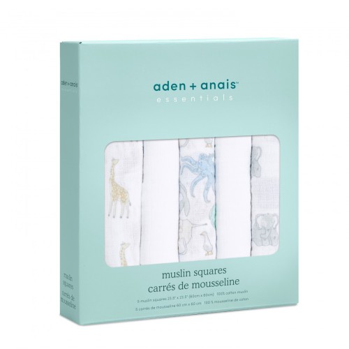 Aden + Anais Essentials Σετ 5 Βαμβακερές Μουσελίνες Essentials Cotton Squares Natural History 60x60εκ.