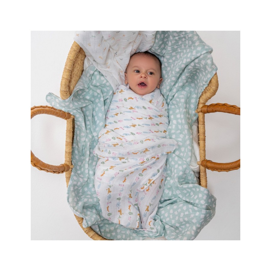 Aden + Anais Essentials Σετ 4 Βαμβακερές Μουσελίνες Swaddle Box Alphabet Animals 112x112εκ.