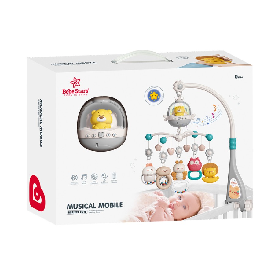 Bebe Stars Μουσικό Περιστρεφόμενο Κούνιας με Bluetooth, Προβολέα, Τηλεχειριστήριο, Λευκούς Ήχους & 5 Κρεμαστά Παιχνίδια