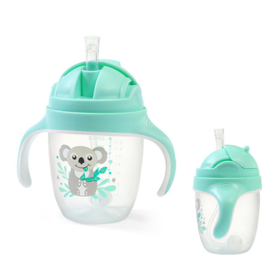 BabyOno Παιδικό Ποτηράκι Sippy Cup με Καλαμάκι από Σιλικόνη & Βαρίδι 240ml Mint