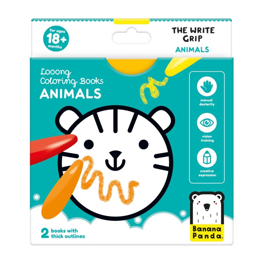 Banana Panda Βιβλία Ζωγραφικής Looong Coloring Books The White Grip Animals 2τμχ. 18m+