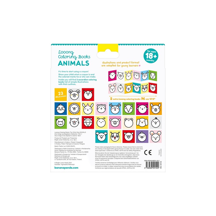 Banana Panda Βιβλία Ζωγραφικής Looong Coloring Books The White Grip Animals 2τμχ. 18m+
