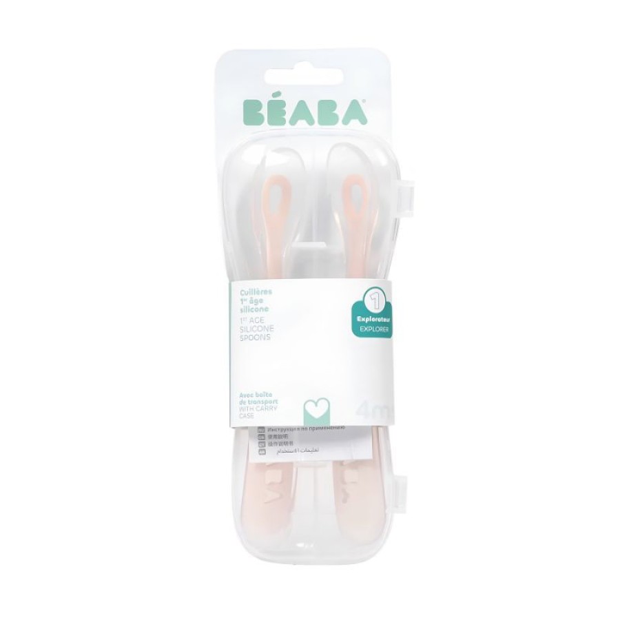 Βρεφικό Κουτάλι Σιλικόνης 1st Age 2τμχ. Beaba Cotton Candy / Sorbet με Κουτί Μεταφοράς
