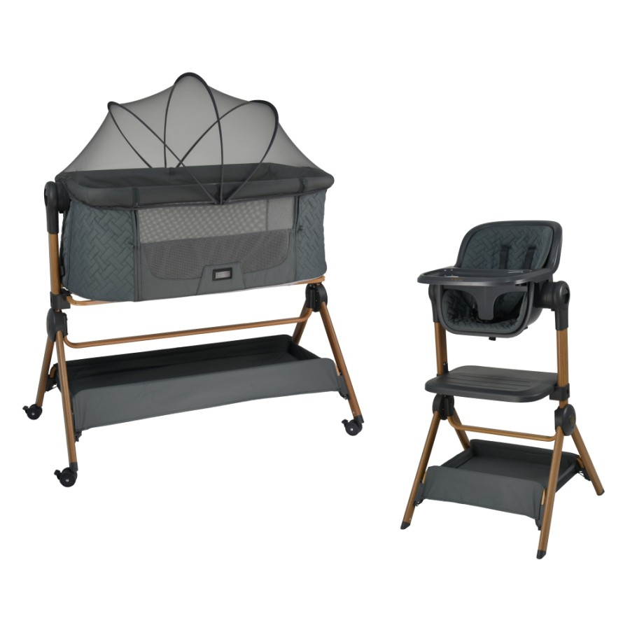 Bebe Stars Βρεφικό Λίκνο & Καρέκλα Φαγητού Serenity 2 σε 1 Smoked Grey