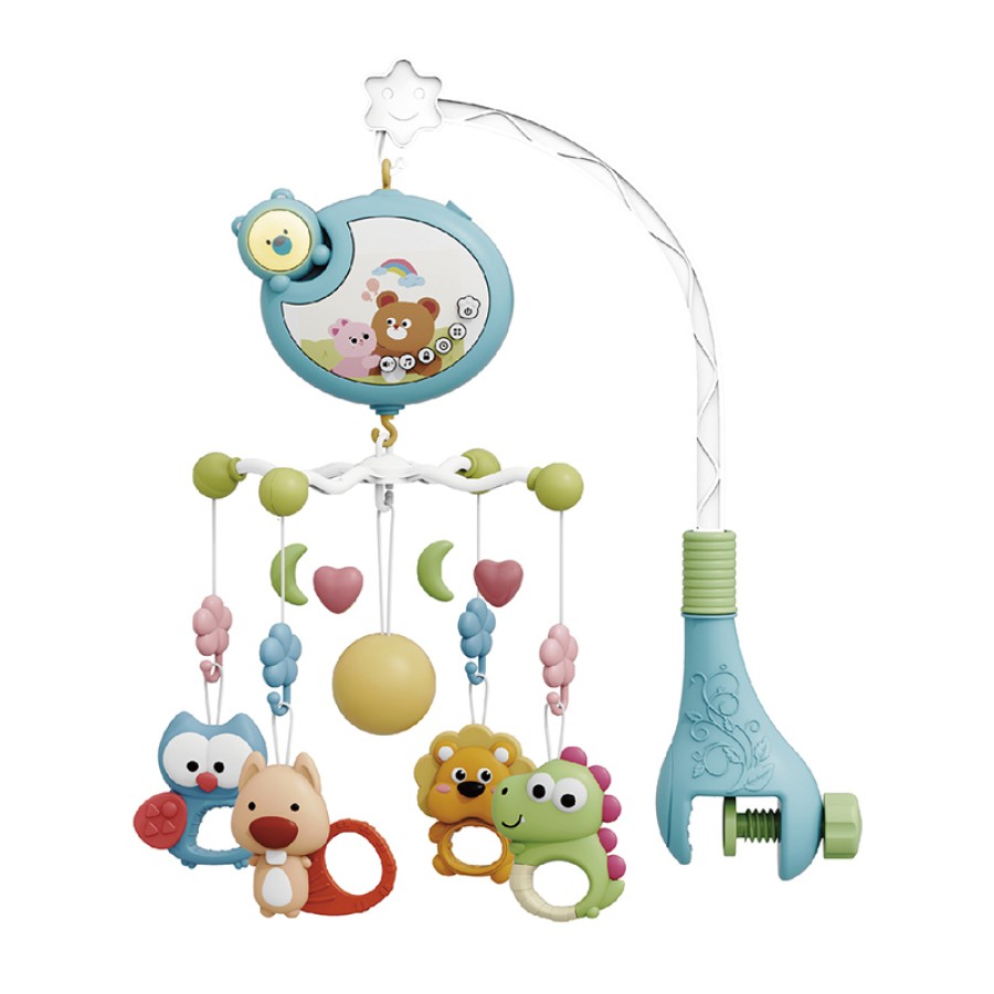 Bebe Stars Cartoon Bear Blue Μουσικό Κρεβατιού με Προβολέα, Φως & Περιστρεφόμενα Παιχνίδια