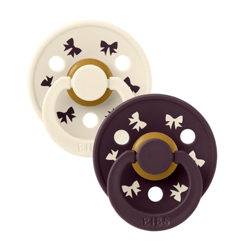 Bibs Colour Σετ Πιπίλες Holiday Bow / Ivory Plum από 100% Φυσικό Καουτσούκ 2τμχ. No1 0+ μηνών