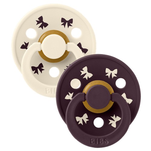 Bibs Colour Σετ Πιπίλες Holiday Bow / Ivory Plum από 100% Φυσικό Καουτσούκ 2τμχ. No2 6+ μηνών