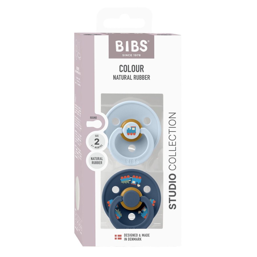 Πιπίλες Στρογγυλές Bibs Holiday Train Baby Blue & Steel Blue από 100% Φυσικό Καουτσούκ 2τμχ. No1 0-6 μηνών