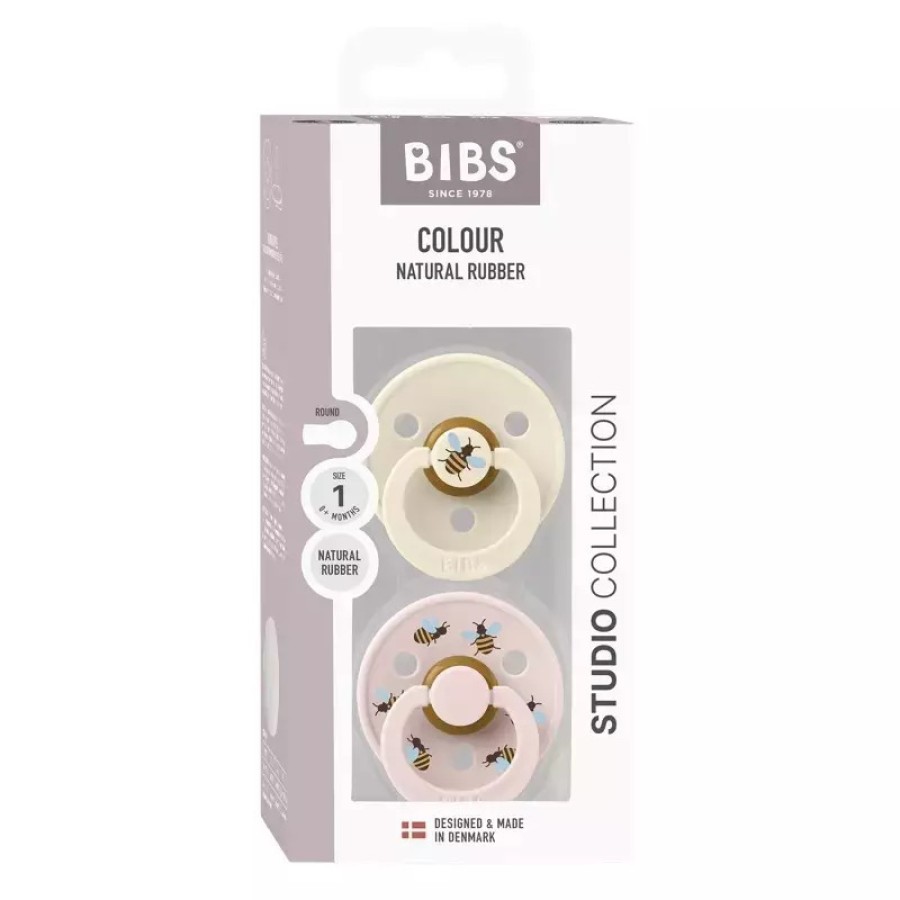 Bibs Πιπίλες Studio Colour Bumblebee Ivory Mix από 100% Φυσικό Καουτσούκ 2τμχ. No1 0+ μηνών