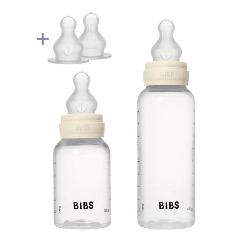 Bibs Σετ 2τμχ Πλαστικά Μπιμπερό 150ml / 270ml με Θηλές Σιλικόνης Ivory