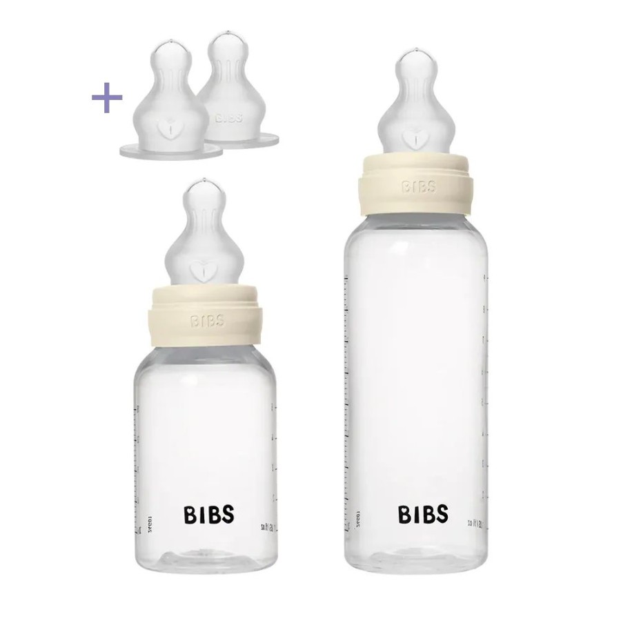Bibs Σετ 2τμχ Πλαστικά Μπιμπερό 150ml / 270ml με Θηλές Σιλικόνης Ivory