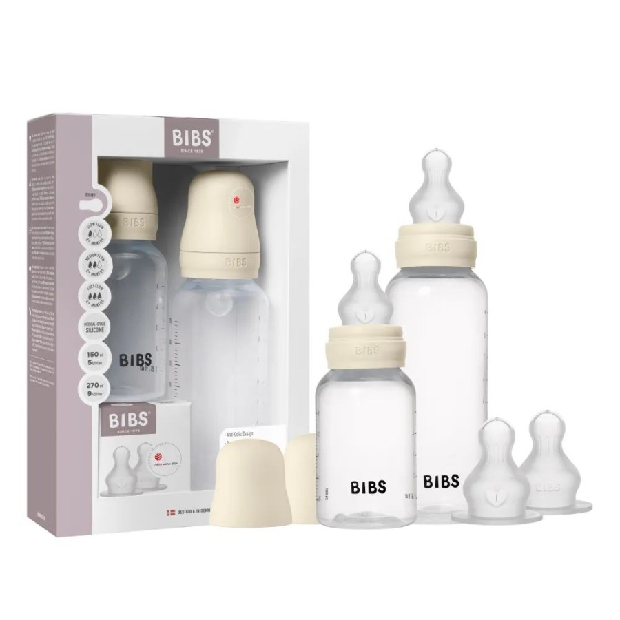 Bibs Σετ 2τμχ Πλαστικά Μπιμπερό 150ml / 270ml με Θηλές Σιλικόνης Ivory