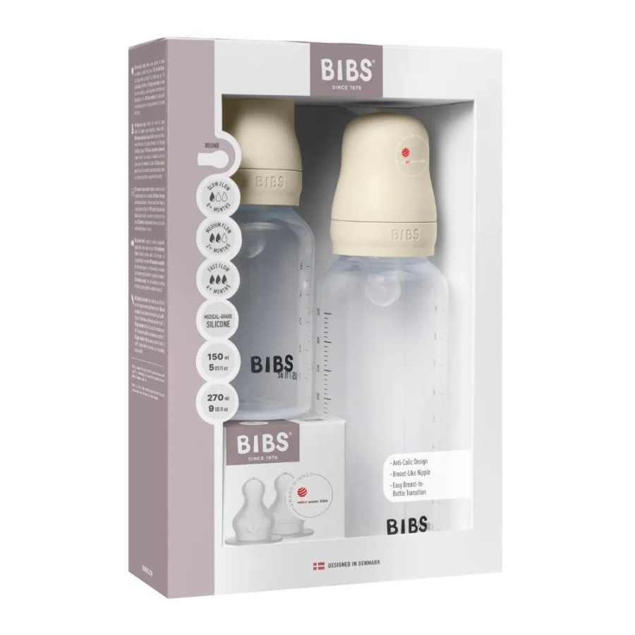 Bibs Σετ 2τμχ Πλαστικά Μπιμπερό 150ml / 270ml με Θηλές Σιλικόνης Ivory