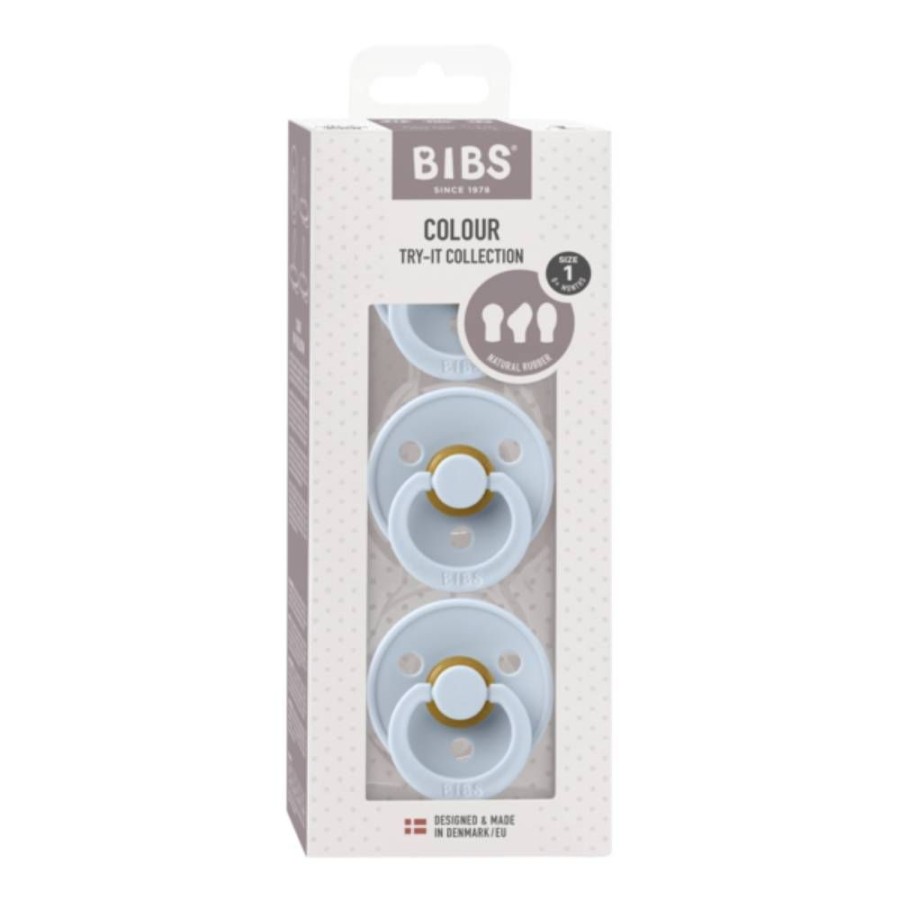 Bibs Σετ Πιπίλες Try-It Collection 100% Φυσικό Καουτσούκ Baby Blue 3τμχ. No1 0+ μηνών