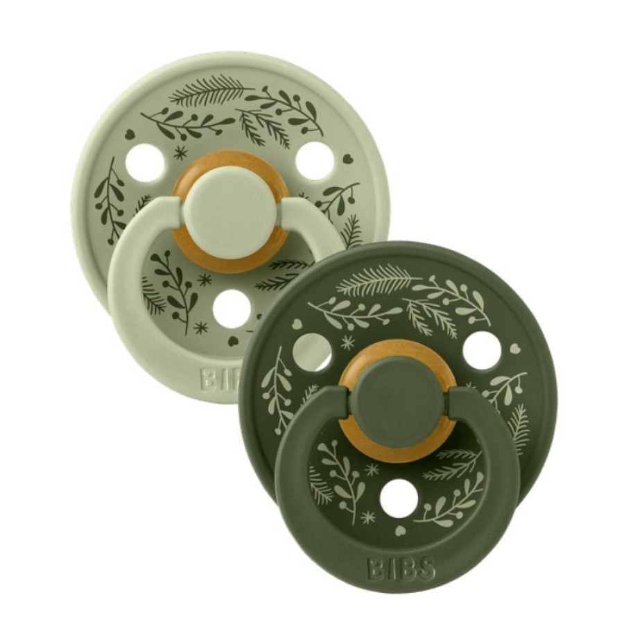 Bibs Πιπίλες Colour Holiday Leaf Sage/Hunter Green από 100% Φυσικό Καουτσούκ 2τμχ. No1 0+ μηνών