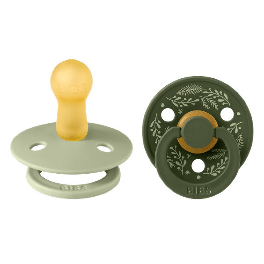 Bibs Πιπίλες Colour Holiday Leaf Sage/Hunter Green από 100% Φυσικό Καουτσούκ 2τμχ. No1 0+ μηνών
