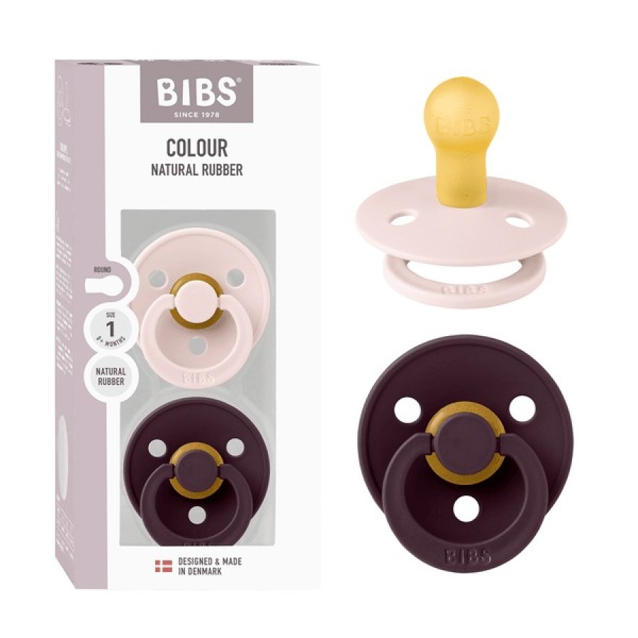 Πιπίλες Στρογγυλές Bibs Colour Petal / Plum από 100% Φυσικό Καουτσούκ 2τμχ. No2 6+ μηνών