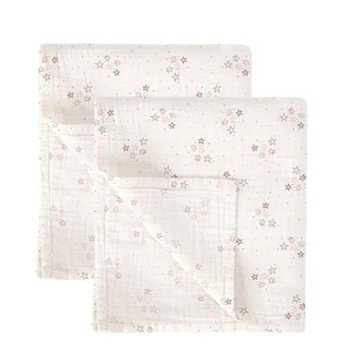 Bimbidreams Σετ 2 Πάνες Αγκαλιάς Bamboo Stars Pink 60x60εκ.