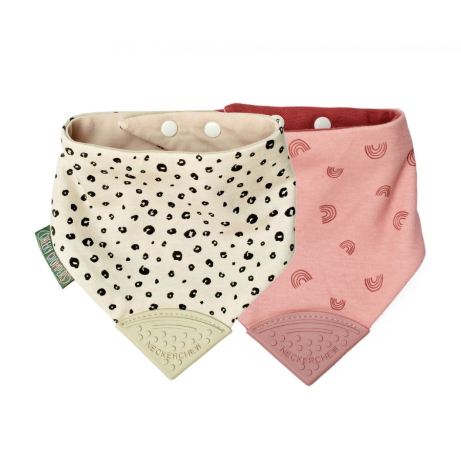 Σετ 2 Σαλιάρες Μπαντάνες Cheeky Chompers Dribble Bib Leopard & Rainbow