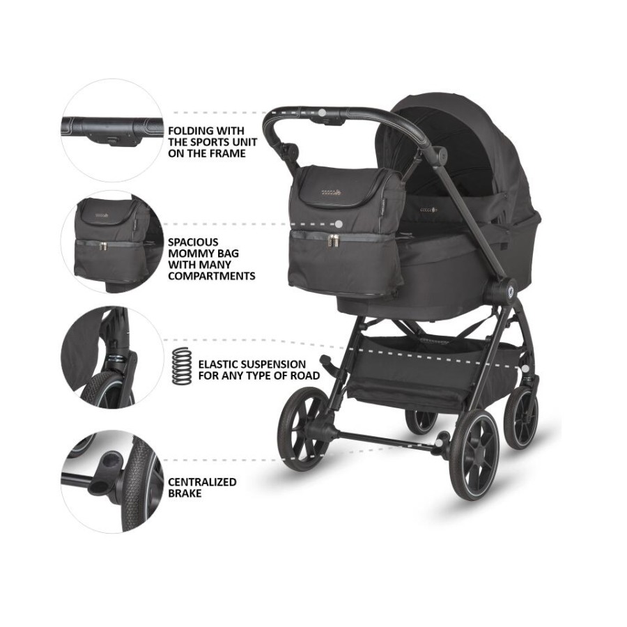 Coccolle Smart Baby Πολυκαρότσι 2 Σε 1 Serry Jet Black