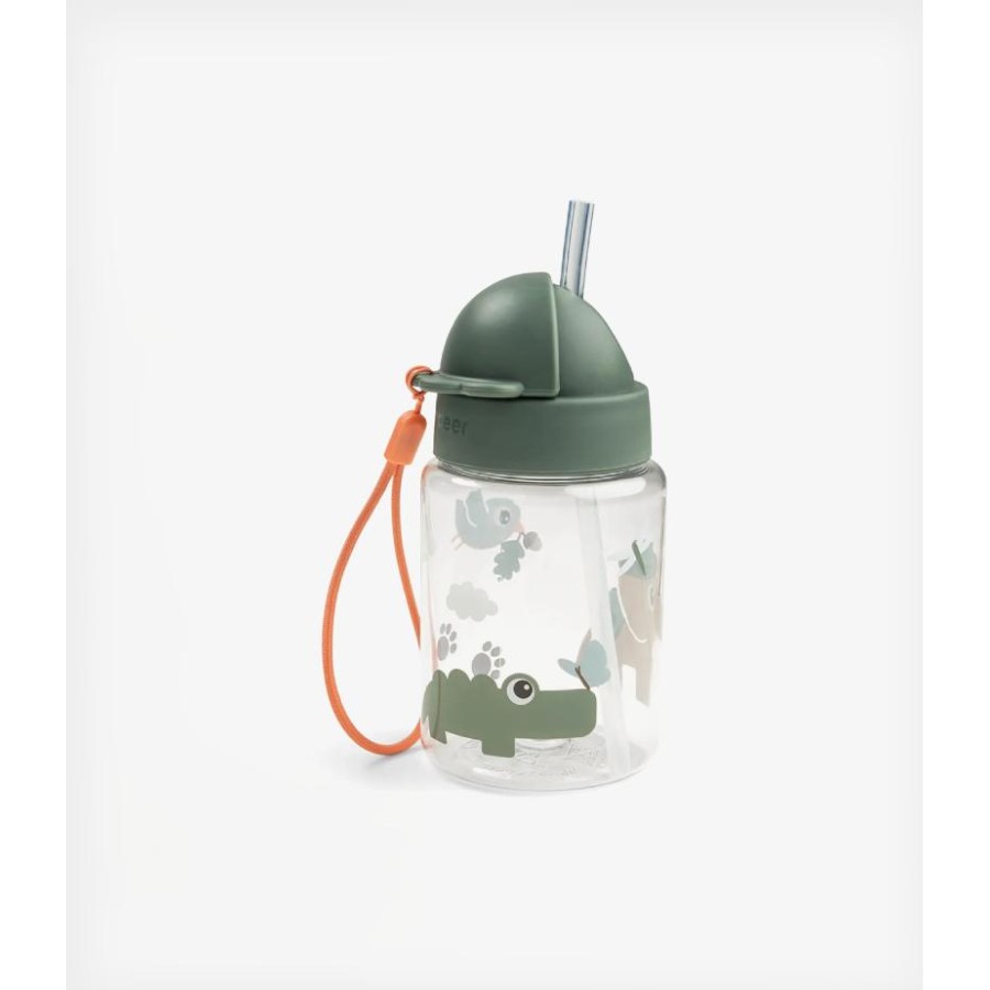 Παιδικό Παγούρι Πλαστικό με Καλαμάκι Done By Deer Tiny Trails Green 280ml