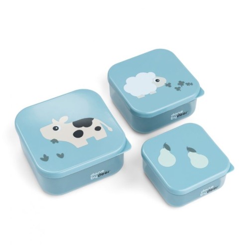 Done by Deer Παιδικό Σετ Δοχεία Αποθήκευσης Snack Tiny Farm Blue 3τμχ. 240ml-370ml-540ml