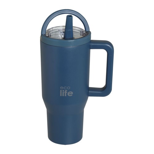 Ecolife Ποτήρι Θερμός Tumbler με Διπλή Λαβή & Καλαμάκι 900ml Blue Marine