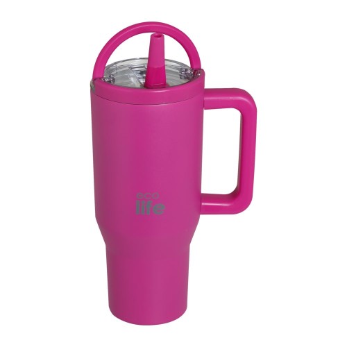 Ecolife Ποτήρι Θερμός Tumbler με Διπλή Λαβή & Καλαμάκι 900ml Neon Magenta