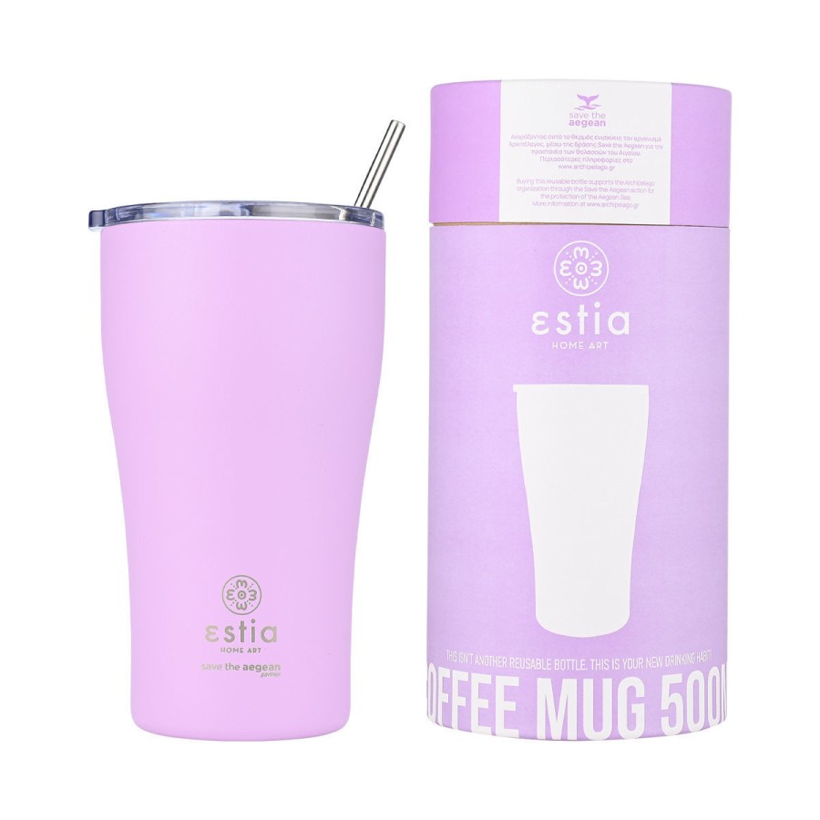 Estia Κούπα Θερμός Coffee Mug Save The Aegean 500ml Lavender Purple
