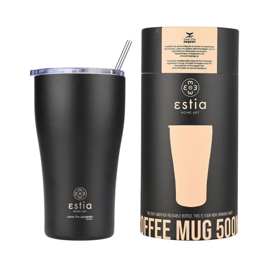 Estia Κούπα Θερμός Coffee Mug Save The Aegean 500ml Midnight Black