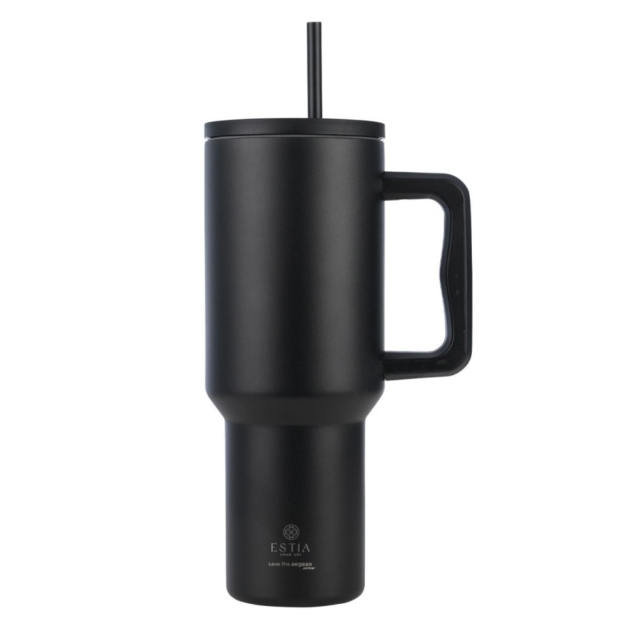 Estia Ποτήρι Straw Tumbler XL Save The Aegean 1200ml Midnight Black