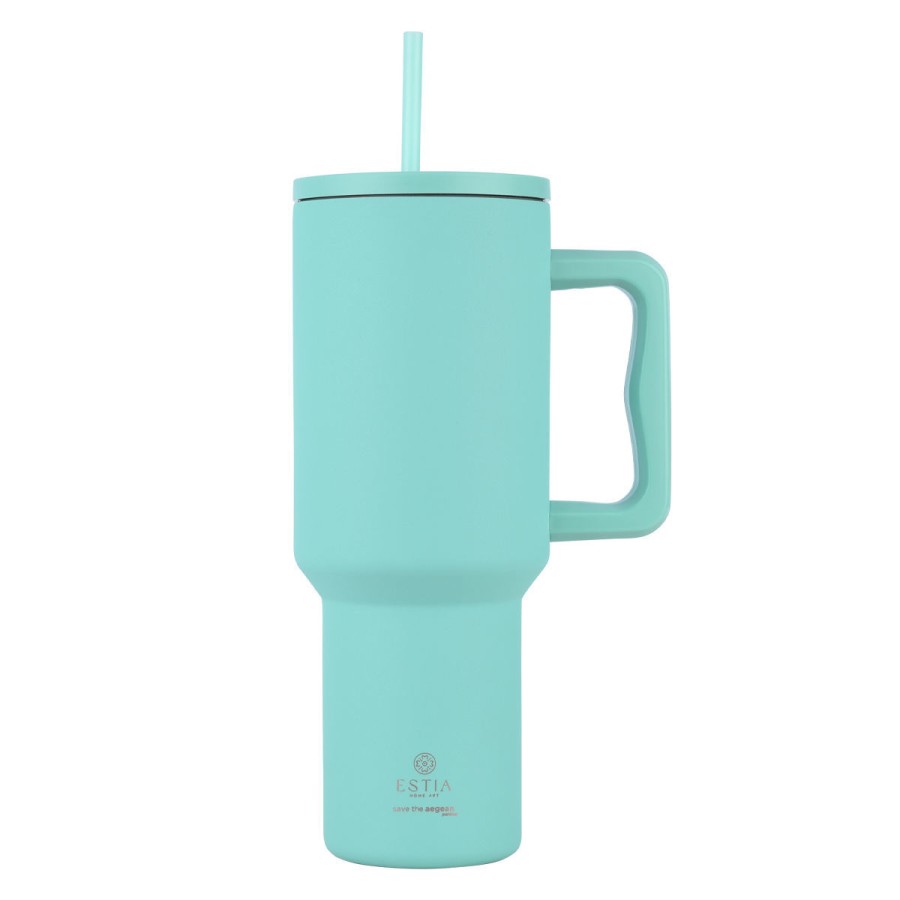Estia Ποτήρι Straw Tumbler XL Save The Aegean 1200ml Vermuda Green